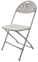 White Fan Back Steel Folding Chair with Poly Seat and Back - 6 Units